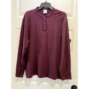 ZARA Men's XL Waffle Knit Henley Shirt Burgundy Long Sleeve Maroon Band Collar